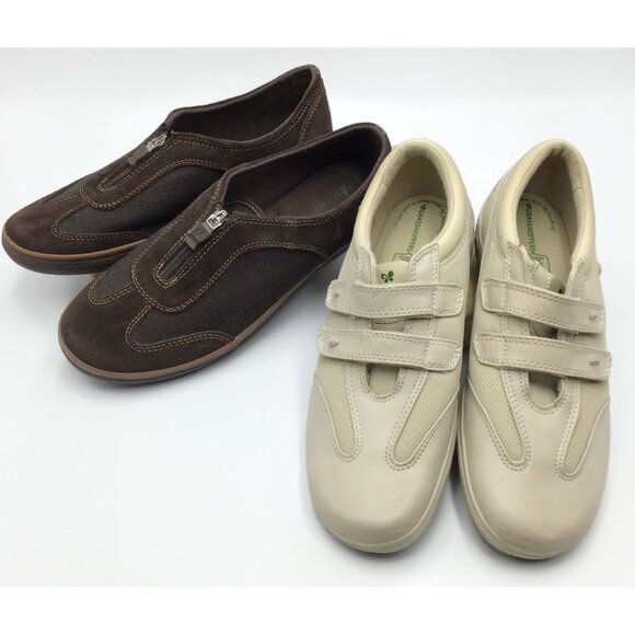 2 Pair Grasshoppers Shoes Womens 7 Brown Tan Easy On Casual Comfort Walking - Picture 1 of 16